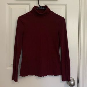 Dark Maroon Long Sleeve Slim Fit Turtleneck Top
